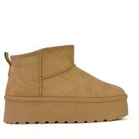 XY London Women's 'Selina' Mini Flatform Micro Faux Fur Ankle Boots in Beige | Size: 8