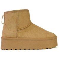 XY London Women's 'Evalyn' Classic Mini Flat Platform Sole Faux Fur Lined Ankle Boots in Beige | Size: 8