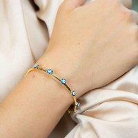 The Colourful Aura Women's Turkish Evil Eye Adjustable Boho Geometric Open Bracelet Bangle in Blue