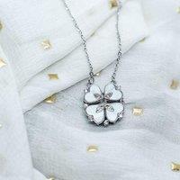 The Colourful Aura Women's Four Heart Magnet Zircon Crystal Foldable Drop Pendant Flower Necklace in Silver