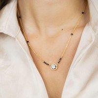 The Colourful Aura Women's Round Black Beaded Zircon 18ct Gold Plated Asian Mangalsutra Pendant
