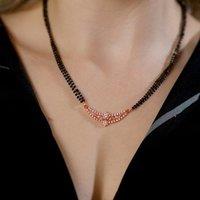 The Colourful Aura Women's Indian Nazaria Zircon Dangle Mangalsutra Black Beads Long Temple Necklace