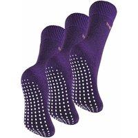THMO Women's 3 Pairs Thermal Indoor Slipper Socks with Grips in Purple | Size: 4-8
