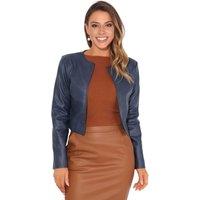 KRISP Women's PU Cropped Open Style Jacket in Navy | Size: Small
