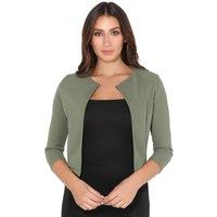 KRISP Women's Cropped Open Shrug Jacket in Khaki | Size: 18