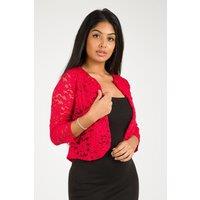 KRISP Women's All Over Lace Open Evening Shrug in Red | Size: 8