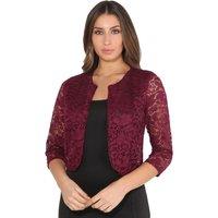 KRISP Women's All Over Lace Open Evening Shrug in Wine | Size: 8