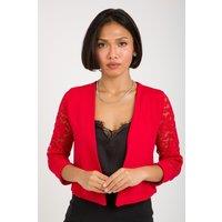 KRISP Women's Lace Back & Sleeve Tailored Shrug in Red | Size: 8