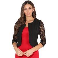 KRISP Women's Long Lace Sleeve Cropped Evening Shrug in Black | Size: 8