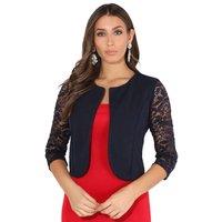 KRISP Women's Long Lace Sleeve Cropped Evening Shrug in Navy | Size: 8