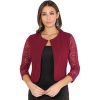 KRISP Women's Long Lace Sleeve Cropped Evening Shrug in Wine | Size: 18