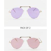 SVNX Women's 2 Pack Aviator Style Sunglasses with Coloured Lenses in Cream