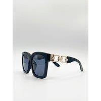 SVNX Women's Oversized Sunglasses with Gold chain detail in Black