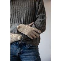 SVNX Women's Beige Crochet Gloves With Pom Pom