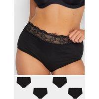 Yours Women's 4 Pack Lace Trim Full Briefs in Black | Size: 30-32