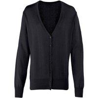 Premier Women's Button Through Long Sleeve V-neck Knitted Cardigan in Black | Size: 16