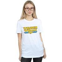 DC Comics Women's Wonder Woman Text Logo Cotton Boyfriend T-Shirt in White | Size: 2XL