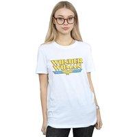 DC Comics Women's Wonder Woman Crackle Logo Cotton Boyfriend T-Shirt in White | Size: Medium