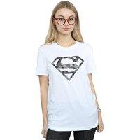 DC Comics Women's Superman Marble Logo Cotton Boyfriend T-Shirt in White | Size: XL