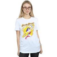 DC Comics Women's Wonder Woman Leap Cotton Boyfriend T-Shirt in White | Size: XL