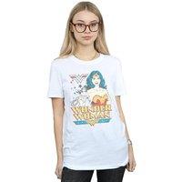 DC Comics Women's Wonder Woman Posing Cotton Boyfriend T-Shirt in White | Size: Medium