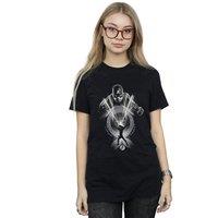 Marvel Women's Captain America Circle Cotton Boyfriend T-Shirt in Black | Size: Small