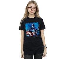 Marvel Women's Captain America Art Cotton Boyfriend T-Shirt in Black | Size: Large