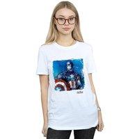 Marvel Women's Captain America Art Cotton Boyfriend T-Shirt in White | Size: Small