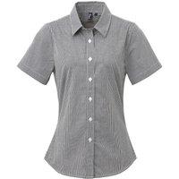Premier Women's Microcheck Short Sleeve Cotton Shirt in Black | Size: 3XL