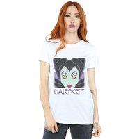 Disney Women's Maleficent Cropped Head Cotton Boyfriend T-Shirt in White | Size: Small