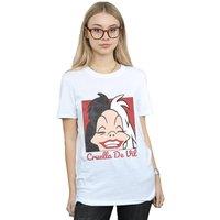 Disney Women's Cruella De Vil Cropped Head Cotton Boyfriend T-Shirt in White | Size: Small