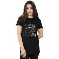 Disney Women's Dumbo Follow Your Dream Cotton Boyfriend T-Shirt in Black | Size: Large