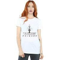 Friends Women's Fountain Sketch Cotton Boyfriend T-Shirt in White | Size: 3XL