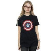 Marvel Women's Captain America Civil War Distressed Shield Cotton Boyfriend T-Shirt in Black | Size: Large