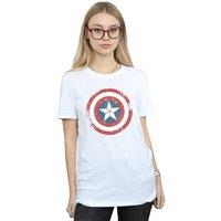 Marvel Women's Captain America Civil War Distressed Shield Cotton Boyfriend T-Shirt in White | Size: Small