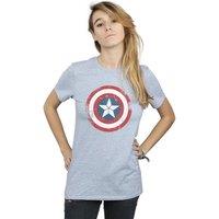 Marvel Women's Captain America Civil War Distressed Shield Cotton Boyfriend T-Shirt in Grey | Size: 2XL