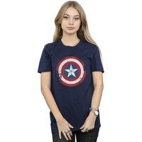 Marvel Women's Captain America Civil War Distressed Shield Cotton Boyfriend T-Shirt in Navy | Size: Medium
