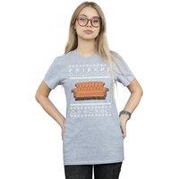 Friends Women's Fair Isle Couch Cotton Boyfriend T-Shirt in Grey | Size: 2XL