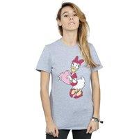 Disney Women's Daisy Duck Love Heart Cotton Boyfriend T-Shirt in Grey | Size: Large