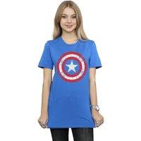 Marvel Women's Avengers Captain America Scratched Shield Cotton Boyfriend T-Shirt in Blue | Size: Large