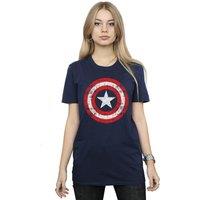Marvel Women's Avengers Captain America Scratched Shield Cotton Boyfriend T-Shirt in Navy | Size: Medium