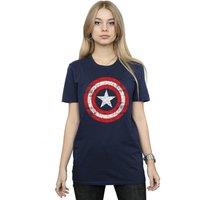 Marvel Women's Avengers Captain America Scratched Shield Cotton Boyfriend T-Shirt in Navy | Size: Large