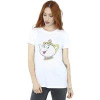 Disney Women's Beauty & The Beast Mrs Potts Cotton Boyfriend T-Shirt in White | Size: 2XL