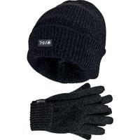 THMO Women's 3M Lined Chenille Thermal Beanie Hat & Gloves Set in Black