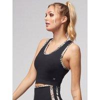 TLC Sport Women's Swirl Trim T-Back Crop Top in Black | Size: 22
