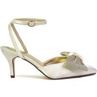 XY London Women's 'Solene' Diamante Bow Pointed Toe Court Shoes Mid Stiletto Bridal Heels in Ivory | Size: 4