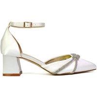 XY London Women's 'Sarah' Ankle Strap Pointed Toe Diamante Mid Block Heels in Ivory | Size: 3