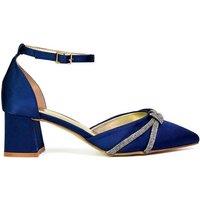 XY London Women's 'Sarah' Ankle Strap Pointed Toe Diamante Mid Block Heels in Navy | Size: 3