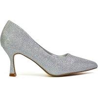 XY London Women's 'Romi' Pointed Toe Court Shoes Mid Stiletto Heels in Silver | Size: 3