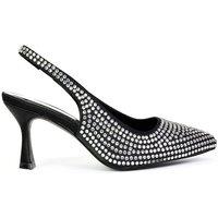 XY London Women's 'Gayna' Diamante Bridal Slingback Pointed Toe Mid Heel Court Shoes in Black | Size: 4